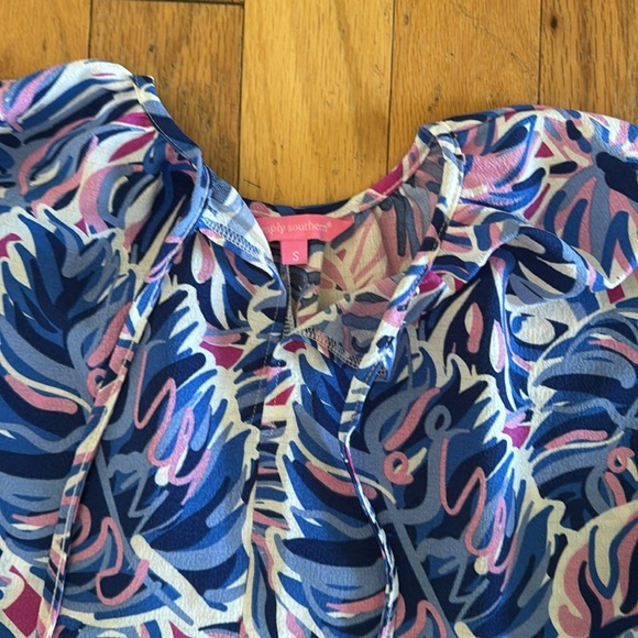 Simply Southern | Gather Blouse | Blue/Purple/Pink | Bell Sleeves | Tiered | S - Picture 3 of 7